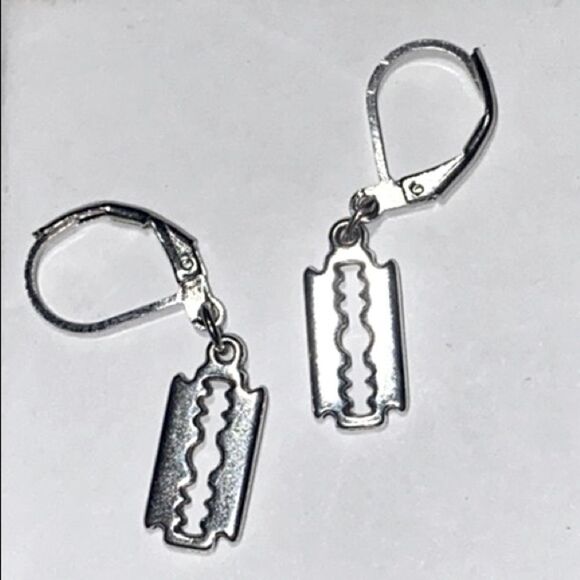 Dainty, Faux Razor Blade, Nickel Free, Small Hoop Earrings - Picture 6 of 6